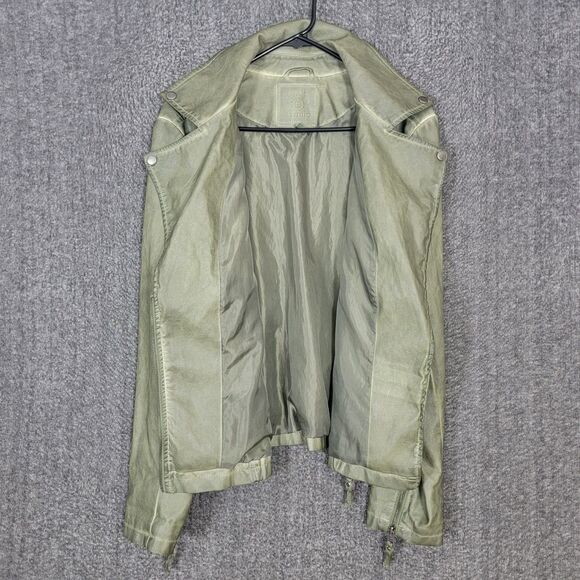Max Studio Jacket Womens Large Sage Olive Green Vegan Faux Leather Moto Crop - Picture 9 of 13